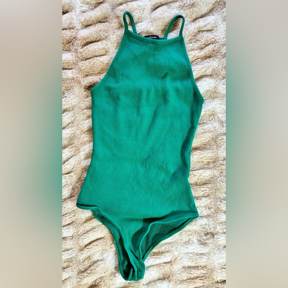 Ambiance - Emerald Green Ribbed Halter Bodysuit